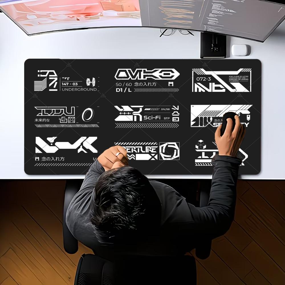 Large XXL Deskmat Cyberpunk Futuristic Tech Graphic Mouse Pad Non‑Slip Rubber Overlocked Mousepads Keyboard Table Mat Desk Mats