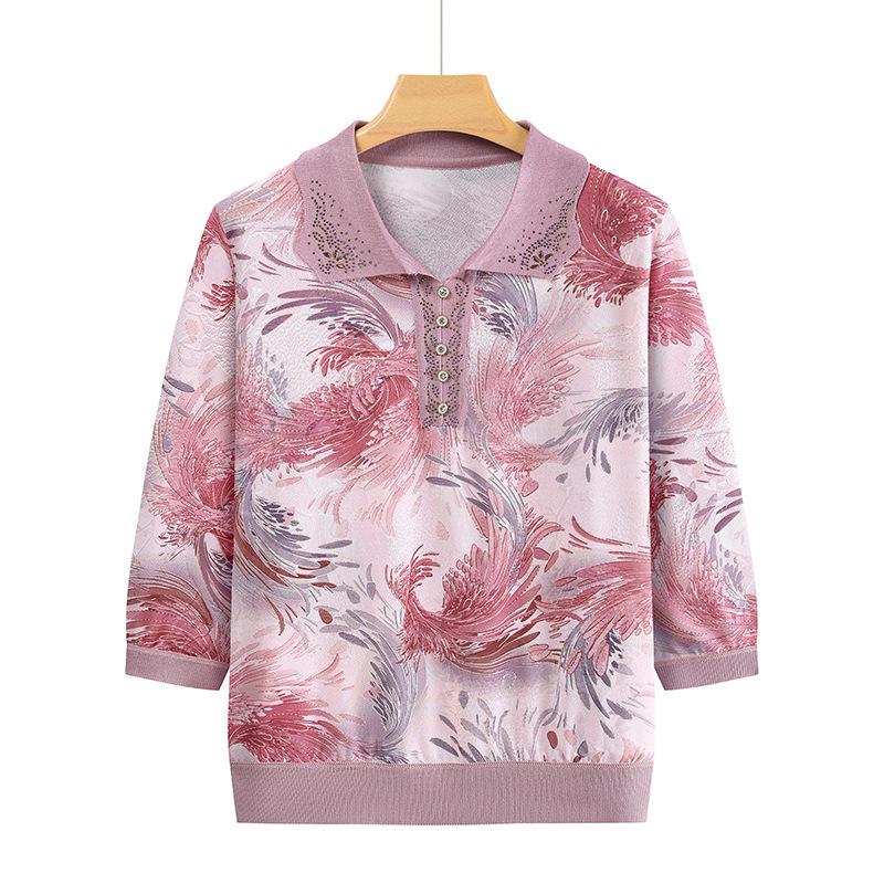 

Бабушкин трикотаж Осенняя рубашка с цветными блоками с длинным рукавом для женщин среднего возраста (40-60) 3XL