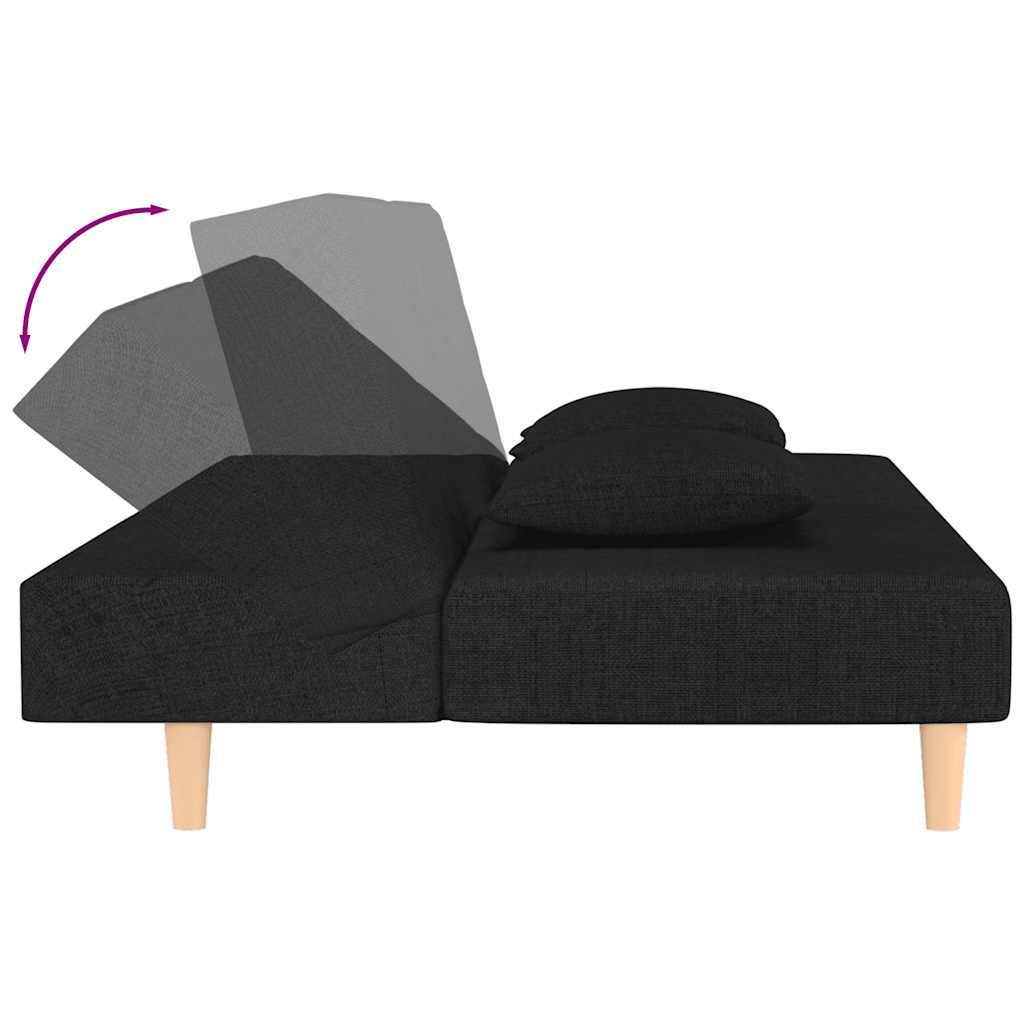 2 Seater Sofa Bed with 2 Cushions Black Fabric