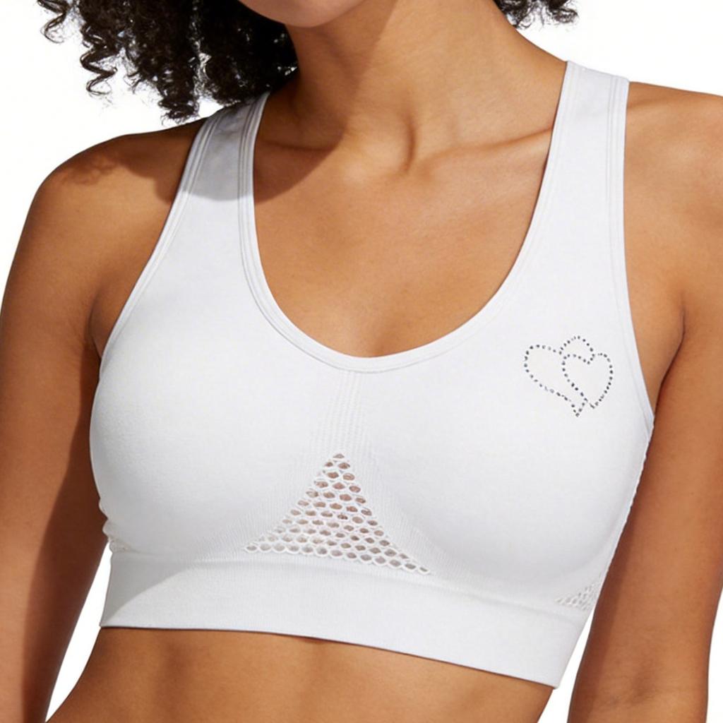 Zeriluna Breathable Mesh Rhinestone Sports Bra Shockproof wide shoulder straps, comfortable fit, seamless inner tank top