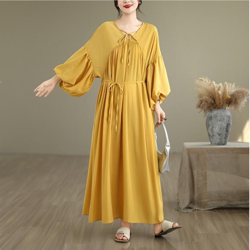 Long Sleeve Plus Size Chiffon Vintage New In Dresses for Women Casual Loose Spring Summer Autumn Dress