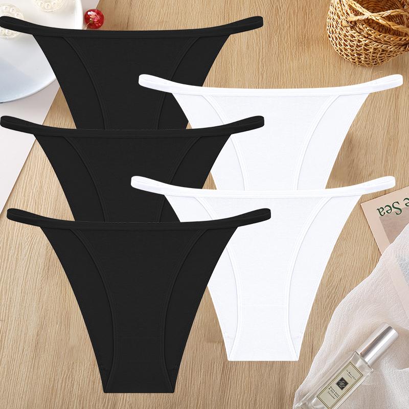 FINETOO 5 ks/Sada Dámské Tanga Bavlněný Rozkrok Kalhotky Nízký Pas G-String Sexy Neviditelné T-back Kalhotky Prodyšné Bezešvé Spodní Prádlo