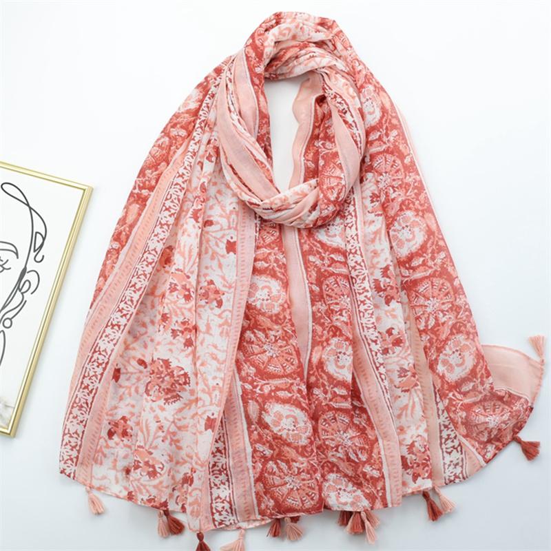 Autumn Fashion Ink Painting Floral Tassel Viscose Shawl Scarf Lady High Quality Wrap Pashmina Stole Bufandas Muslim Hijab Sjaal
