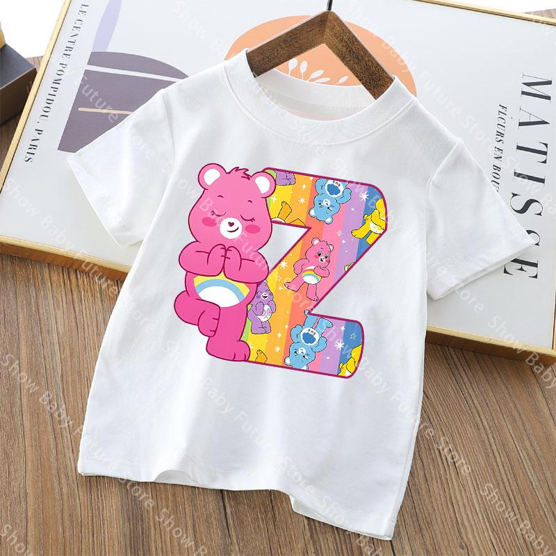 Care Bears Letter AZ T Shirt for Boys Girls Cartoon Name Clothes Tops Summer Breathable Cute Anime Short Sleeve Birthday Gifts