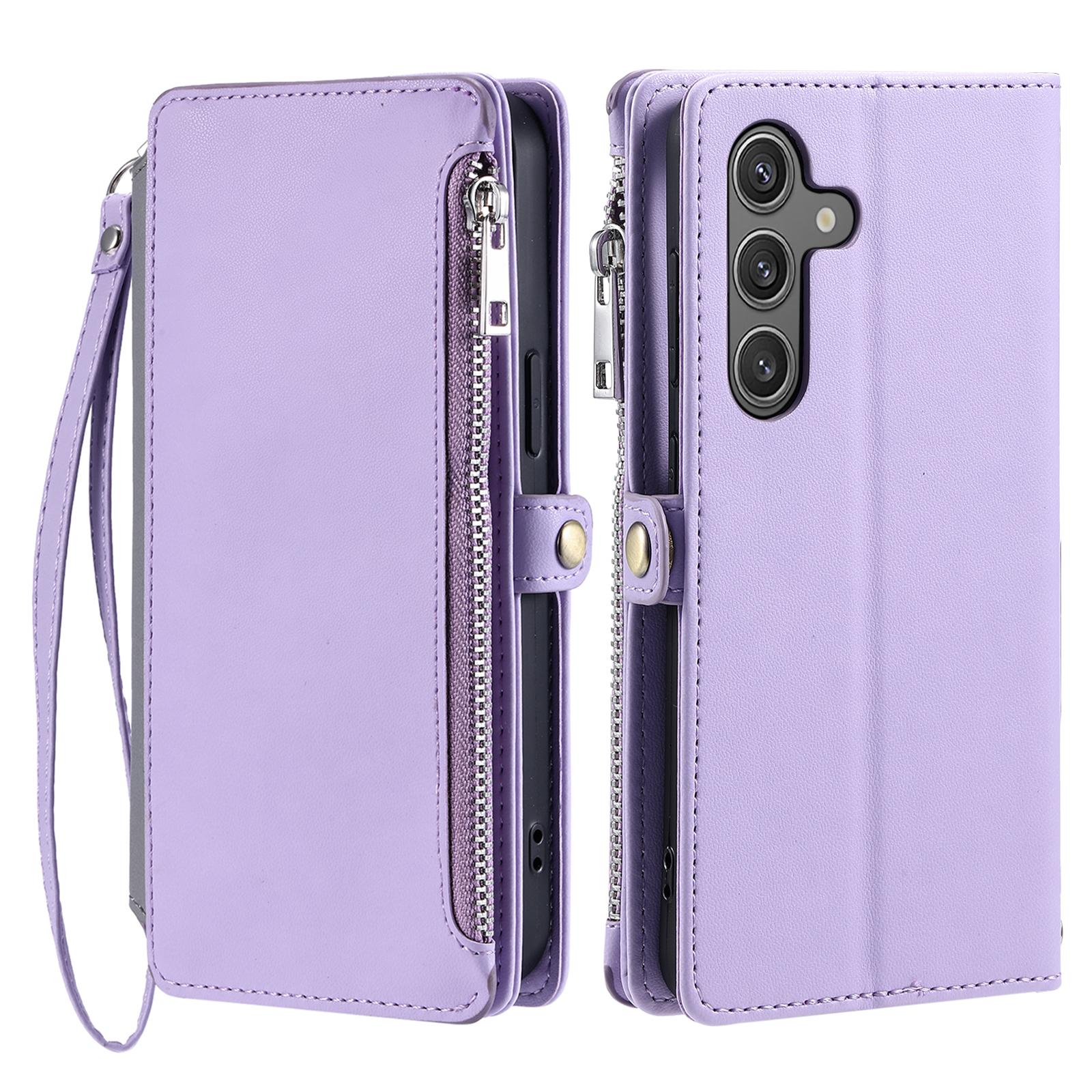 

For Samsung Galaxy S25 FE Case TPU+PU Leather Wallet Phone Cover with Wrist Strap Purple