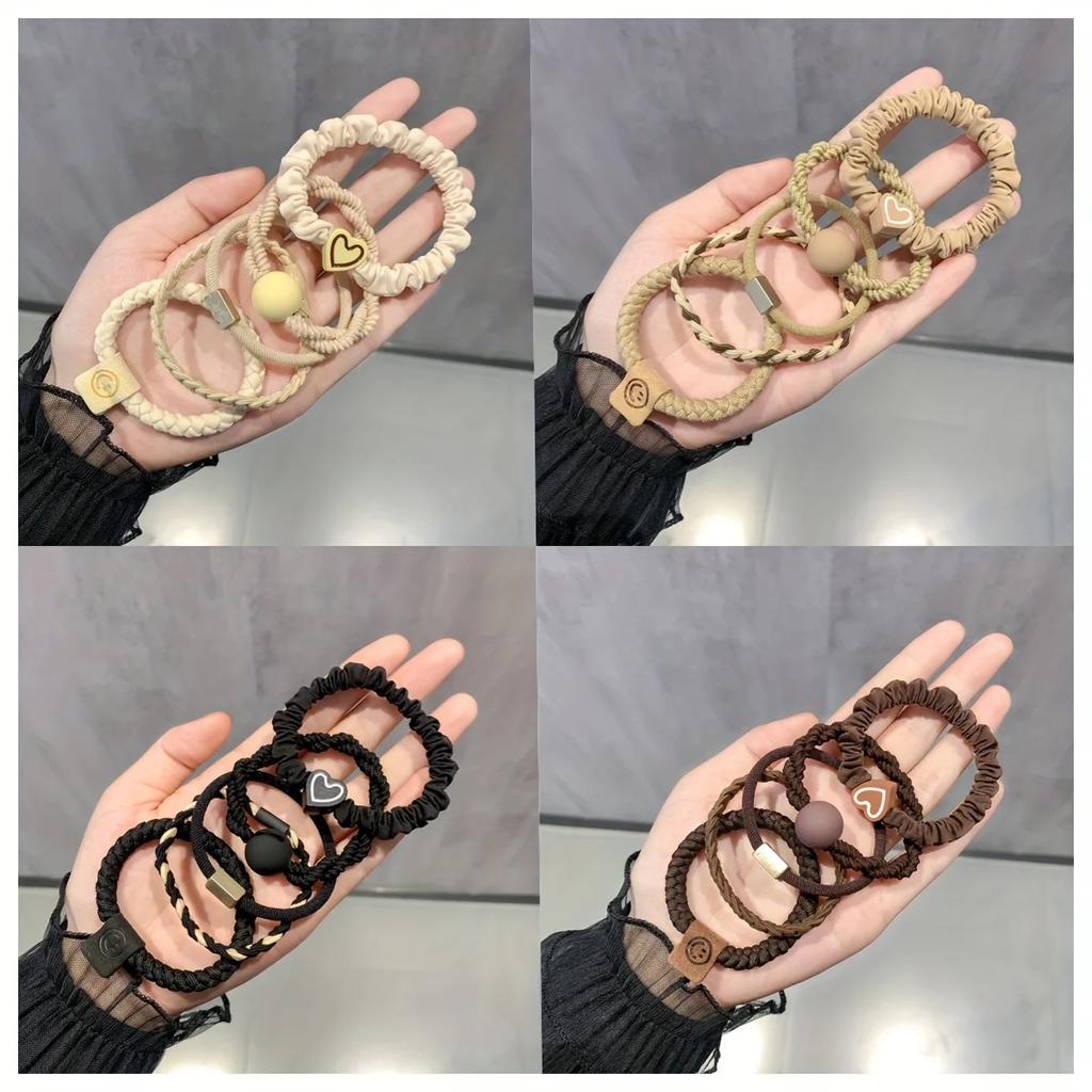 Boho Chic Women's Hair Ties Set - Cute Heart Charm & Bead Elastic Headbands for All Hair Types, for Ponytails and Workouts