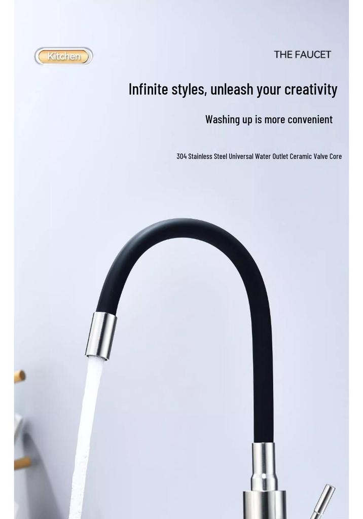 304 Stainless Steel Hot and Cold Faucet with Universal Silicone Hose for Sink and Basin