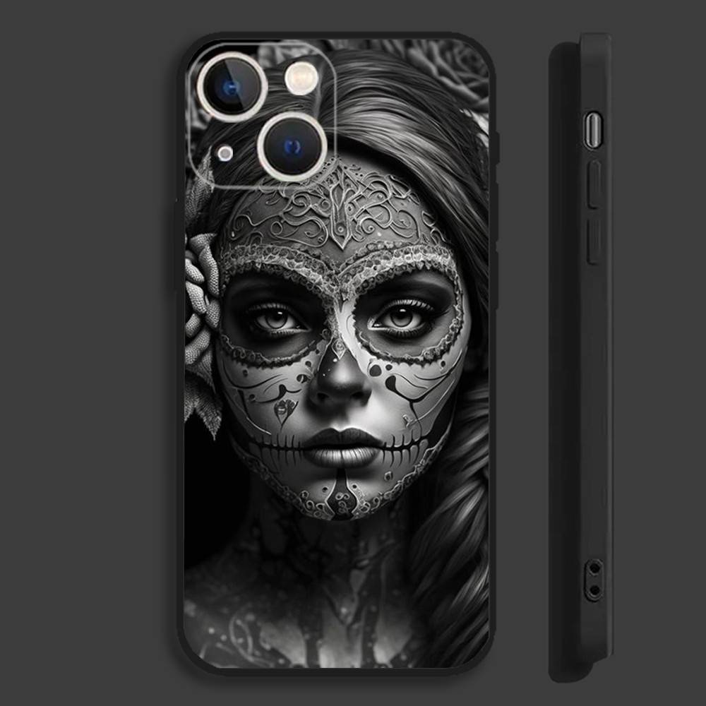 

Halloween Skull Girl Phone Case For iPhone 16,15,14,13,12,11,Pro,Max,Plus,Mini,X,XS,XR,8,7,6,S,SE Soft Black Case iPhone16pro
