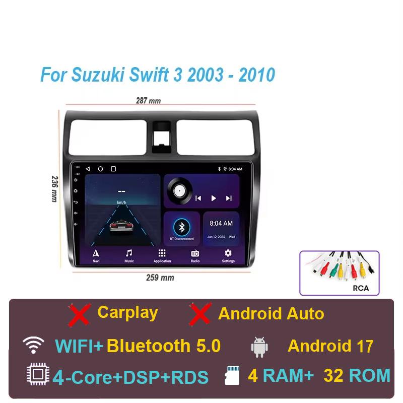 Car Radio Android 17 For Suzuki Swift 2003-2010 Navigation Multimedia Video Player Carplay Auto Head Unit BT Stereo GPS 4G WIFI