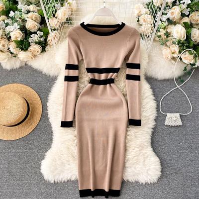 Nieuwe herfst gebreide trui jurk dames effen gebreide sexy bandage schede bodycon zonnejurk