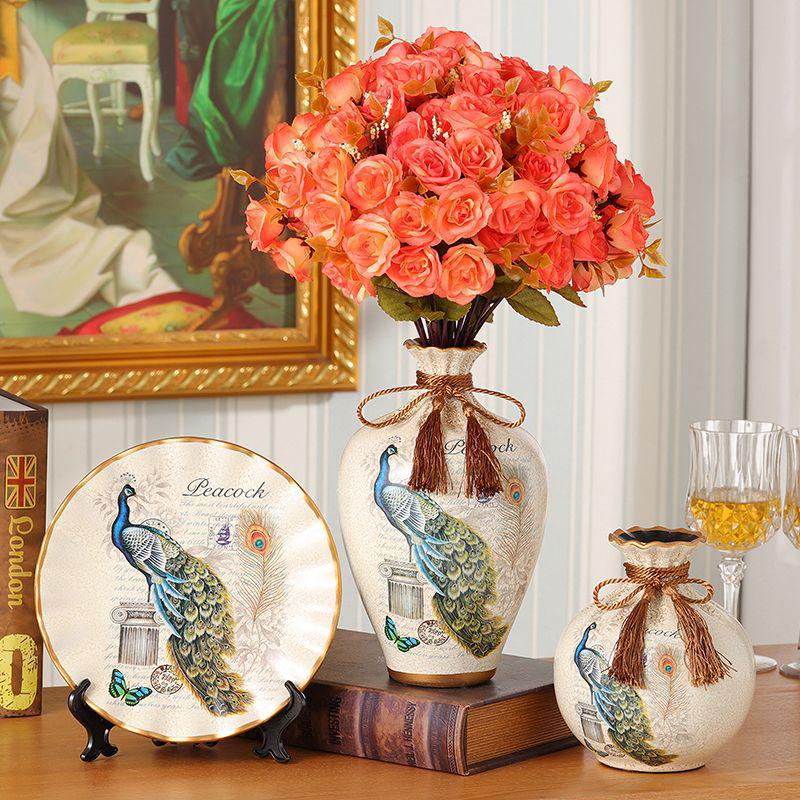 American-European Ceramic Vase Set: Elegant Three-Piece Home Decor for Living Room, Flower Arrangements, and Entryways