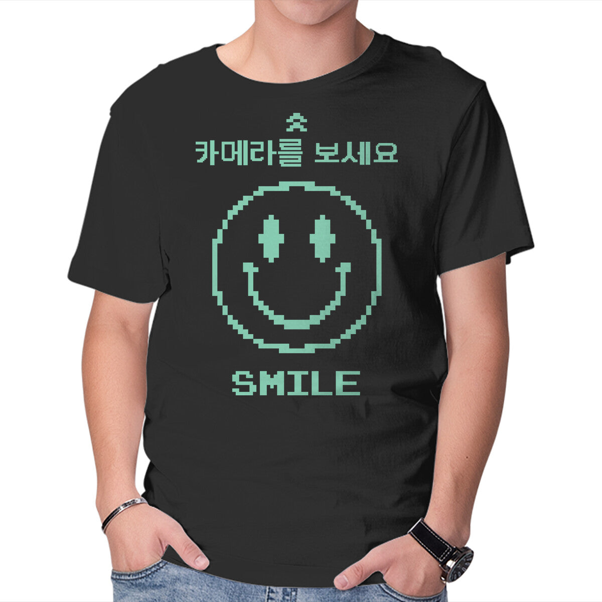 Unisex Crew Neck T-Shirt Smile At The Camera Graphic Short Sleeve Casual Tee M