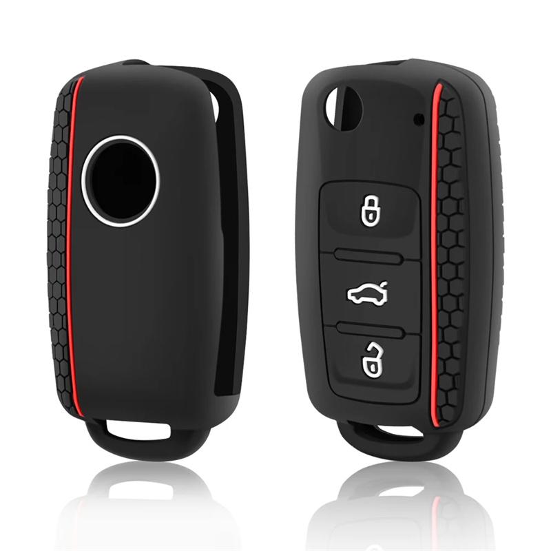 

Чехол для ключей от машины для VW Golf Jetta POLO для Skoda Yeti Superb Rapid Octavia для SEAT Leon Ibiza, силиконовый чехол с 3 кнопками красный