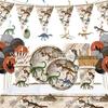 Conjunto de Festa de Aniversário Fóssil de Dinossauro: Pratos, Copos, Guardanapos, Talheres, Decorações