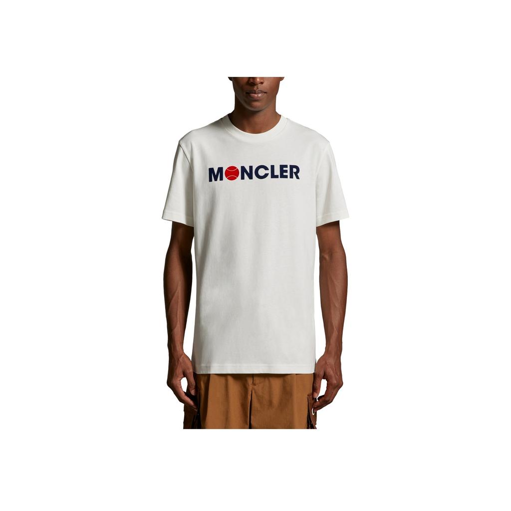 Moncler SS24 Flocked Tennis Logo Crew Neck Short Sleeve T-Shirt Unisex Tops White J10918C00008829HP034