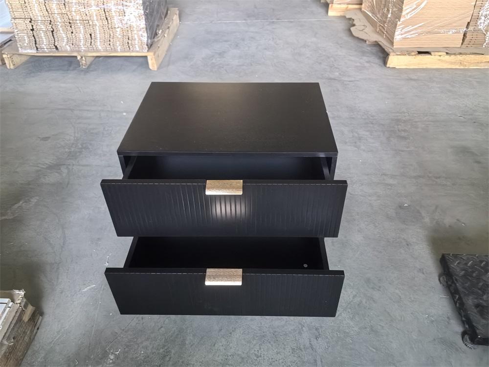 Black Nightstand with Wave Pattern and 2 Drawers, Bedroom Nightstand, Modern Nightstand with Metal Legs, 1 Piece