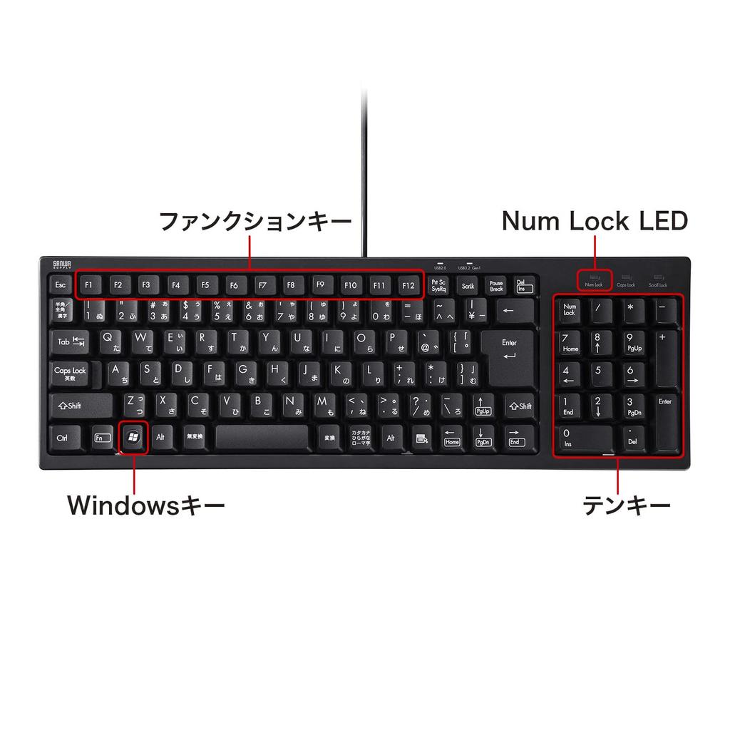 Sanwa Supply Compact Keyboard with USB Hub Black SKB-KG2UH3BK