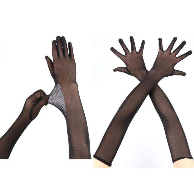 55CM Sexy Lace Thin Hollow Transparent Long Gloves Breathable Net Yarn Women Man Stage Performance Party Cosplay Elasticity