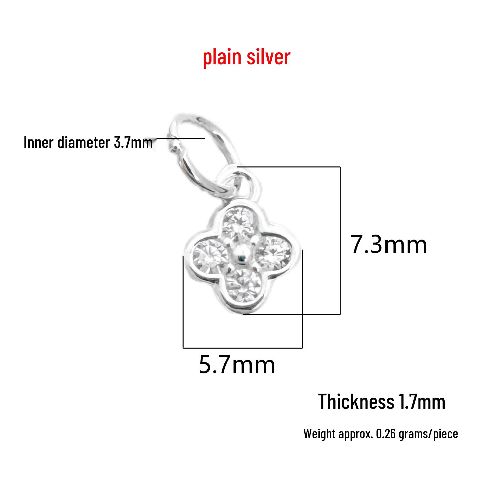S999 Sterling Silver & 18K Gold Inlaid CZ Four-Leaf Clover Charm for DIY Bracelet/Necklace Beading & Weaving S999