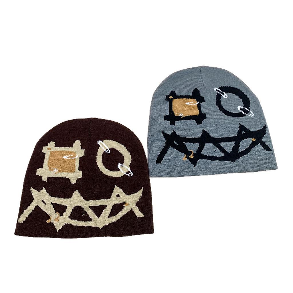 Autumn And Winter American Personality Pin Jacquard Knitted Hat Men And Women Warm Halloween Street Cold Hat Pullover Hat