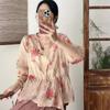 Johnature Spring Print Floral Shirts Women V-Neck Half Sleeve Tops Belt Loose Chinese Style Women Shirts