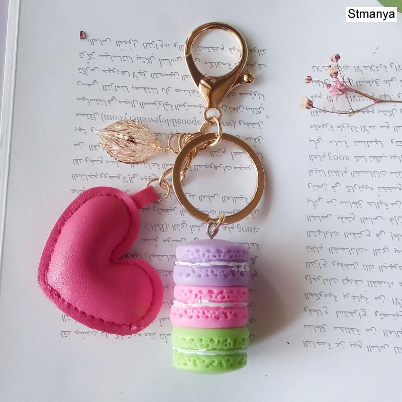 Neuer Kuchen Schlüsselanhänger Mode Auto Schlüsselanhänger Damen Tasche Anhänger Zubehör Frankreich Kuchen Macarons mit Eiffelturm Schlüsselanhänger Geschenk Schmuck