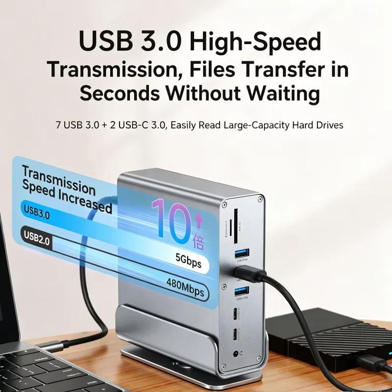 15 In 1 USB-C Docking Station Type-C 4K60Hz HUB With HDTV PD 100W USB 3.0 SD/TF RJ45 1000M 3.5 mm Audio For Laptop