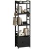 4-Tier Bookshelf, Narrow Bookcase with Drawer, 8 Hooks, Metal Frame, Black