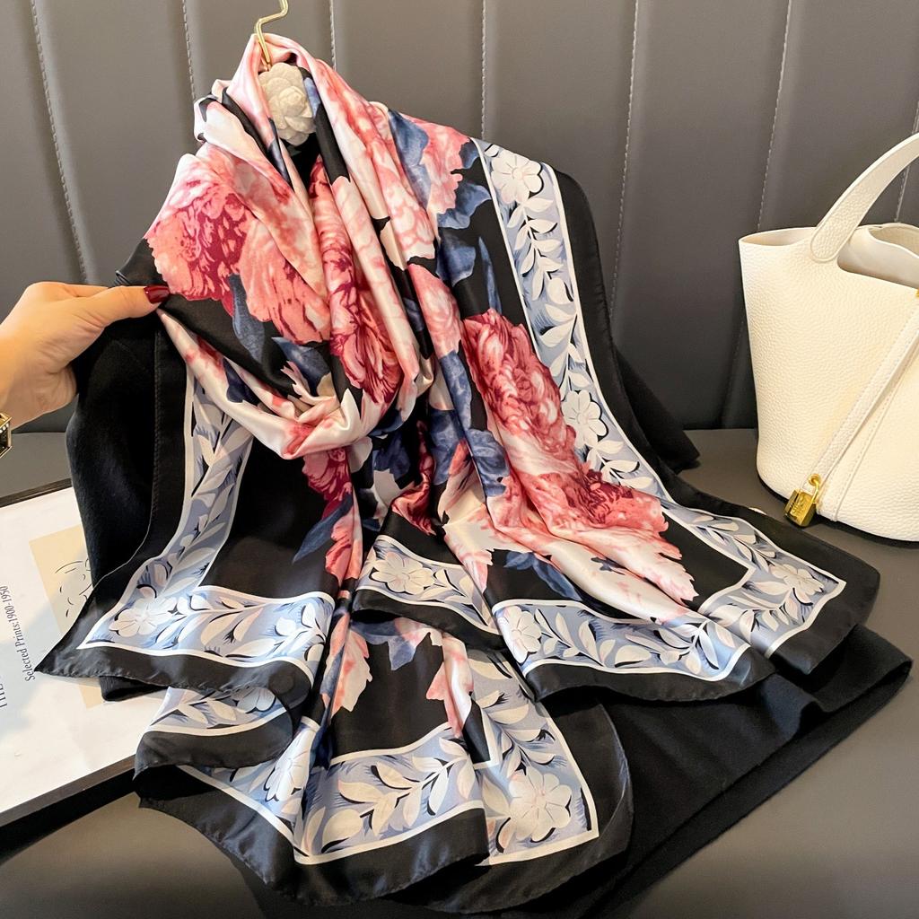 Lijin Satinschal weiblicher Schal dünn neuer Druck Frühling und Sommer Yangqi Mode Schal Mitfahrgelegenheit langer Seidenschal Schal Schal