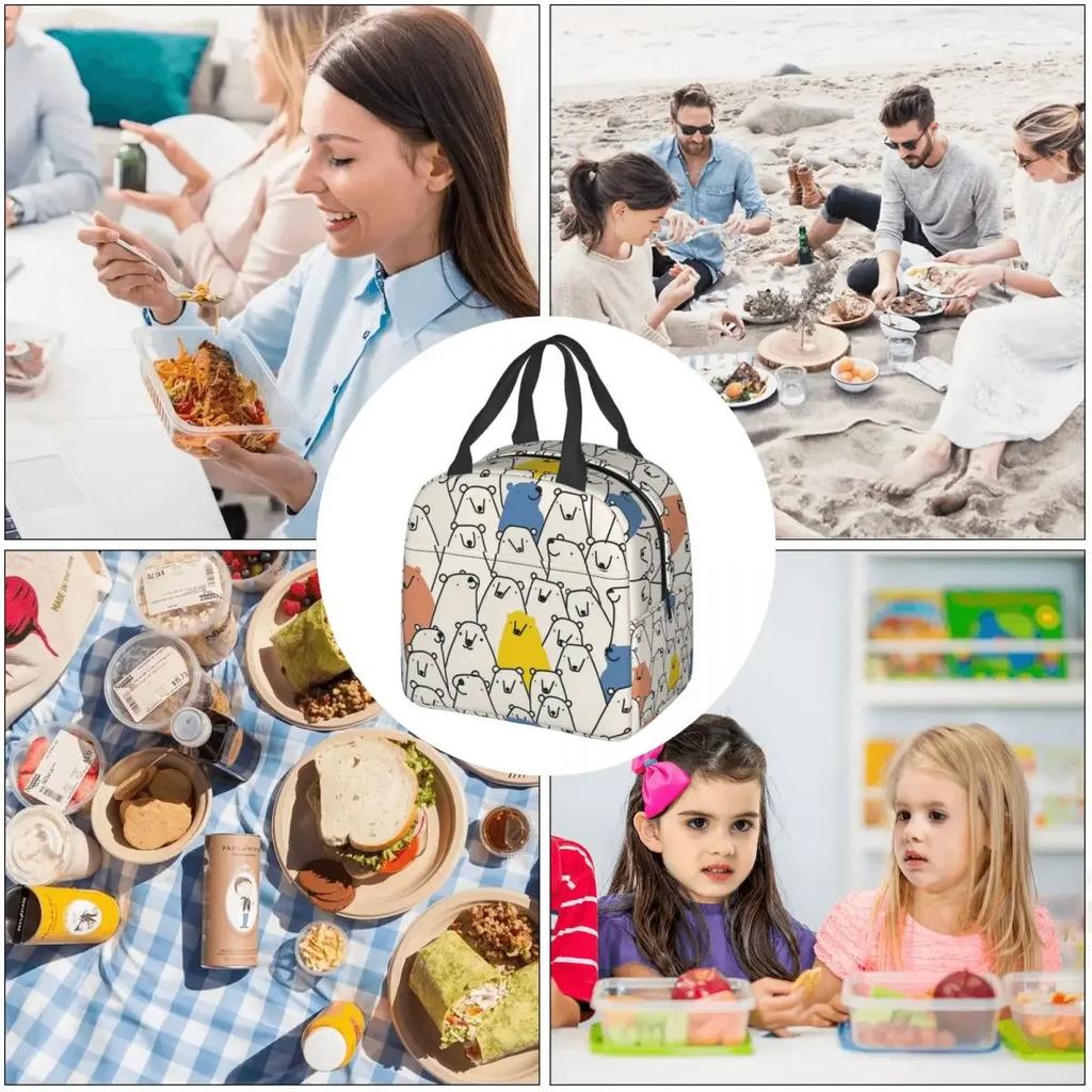 Bärenmuster Tragbare Lunchtasche Tier-Meme Eis-Kühlpack Isolierung Picknick Lebensmittelaufbewahrungsbeutel