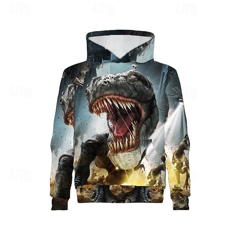Boys Dinosaur Hoodie Long Sleeve Fall Active Polyester Kids Regular Fit