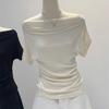 Sommer Reines Verlangen Ein Schulter Schwarz Kurzarm Damen T-Shirt Koreanischer Stil Schlankmachendes Top Freiliegende Schulter Modisch