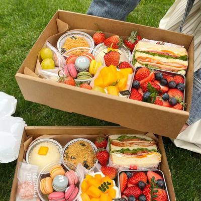 Kraft Paper Camping Picnic Box Dessert Cake Box Picnic Packing Box Disposable Paper Box