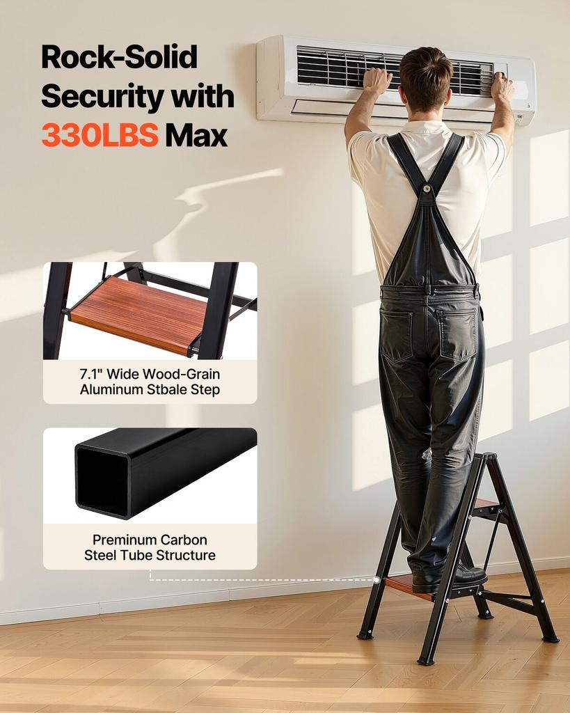 2 Step Ladder, Folding Step Stool with Wide Anti-Slip Pedal and Comfort Handgrip, Lightweight 150 kg Capacity Portable Aluminum Plant Support,