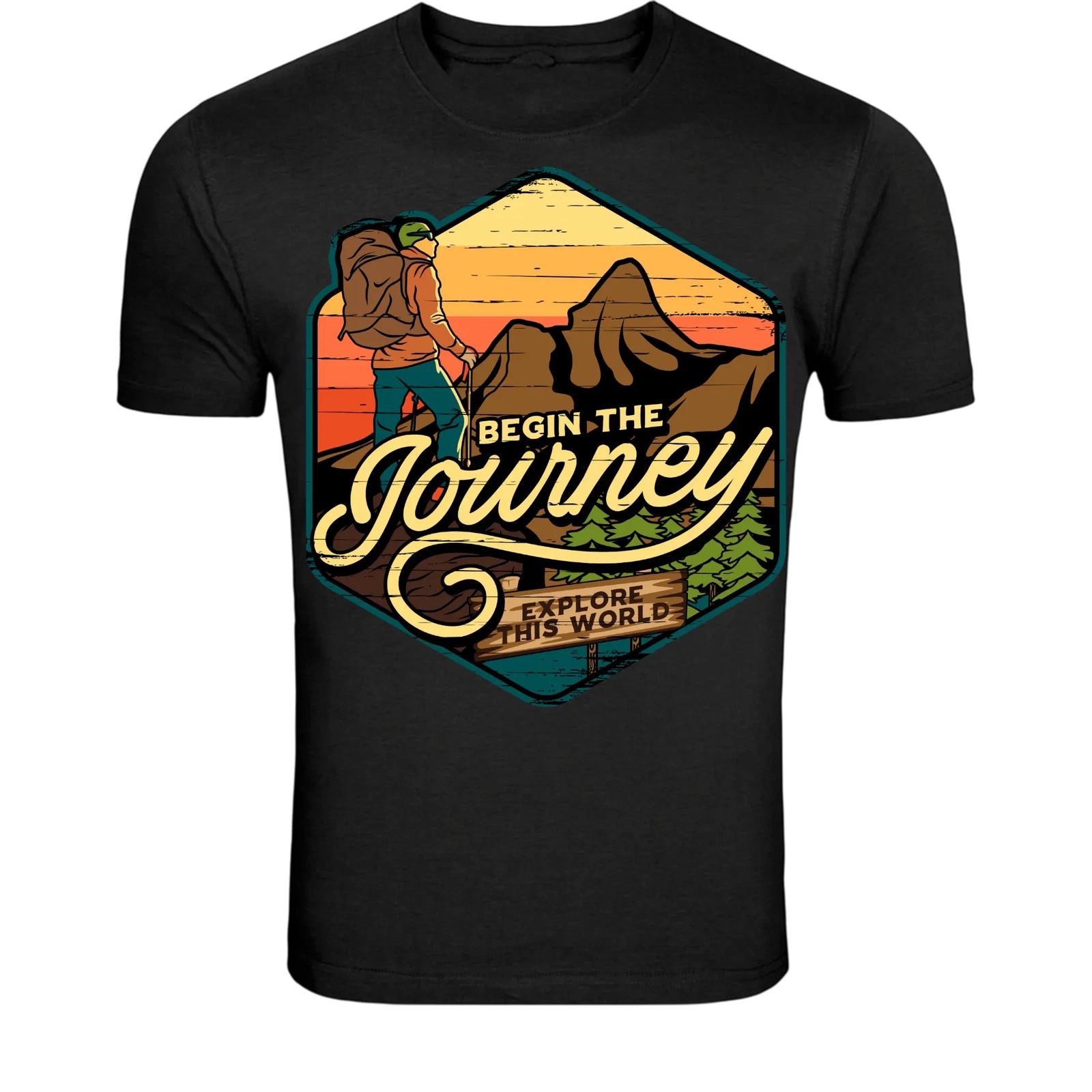 Begin The Journey Hiking T-Shirt - Vintage Mountain Adventure 3XL