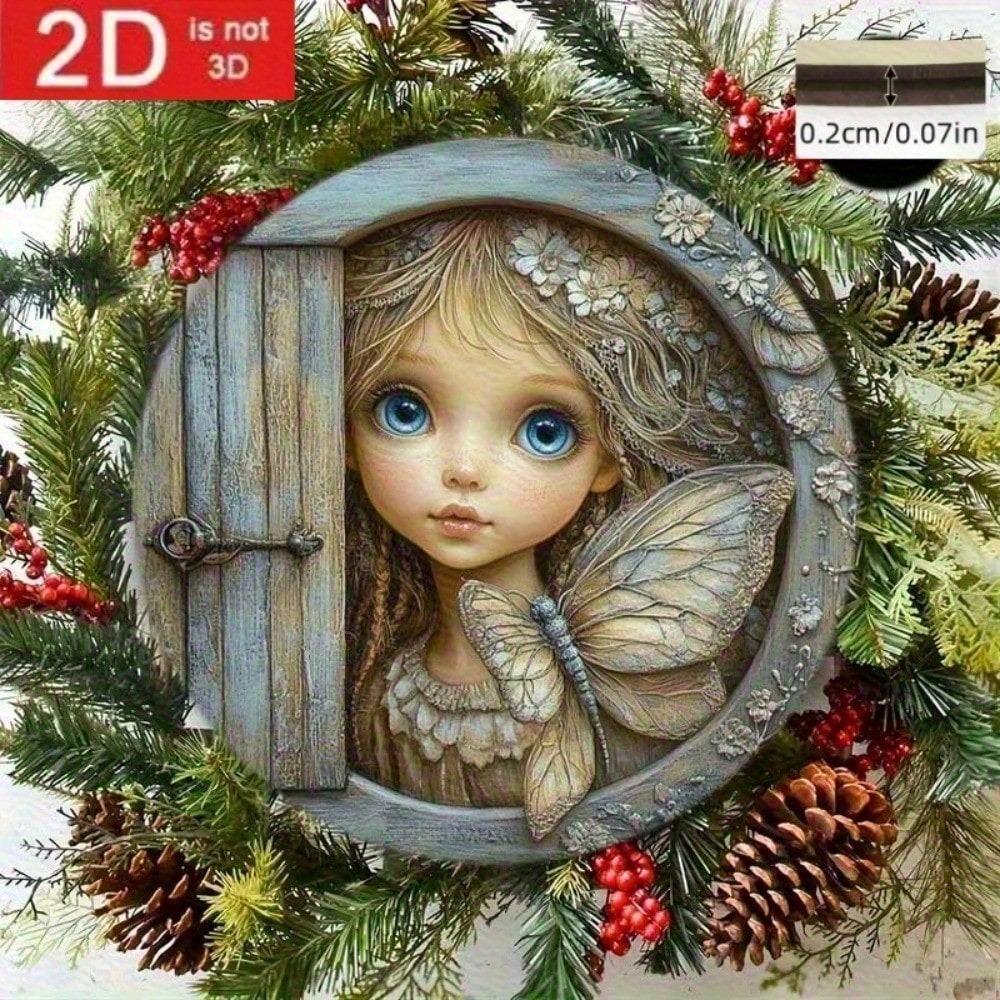 Whimsical Winking Fairy Door 2D Metal Wall Art, 3D Illusion Eye with Wing Home Decor, Quirky Fairy House Decoration for Garden