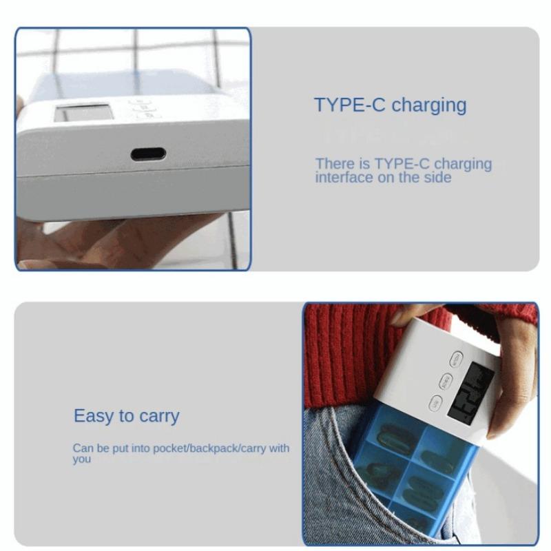 Rechargeable ABS Pc Pp Material Vibration Ring Reminder 5 Sets of Alarm Clock Smart Delivery Electronic Medicine Box