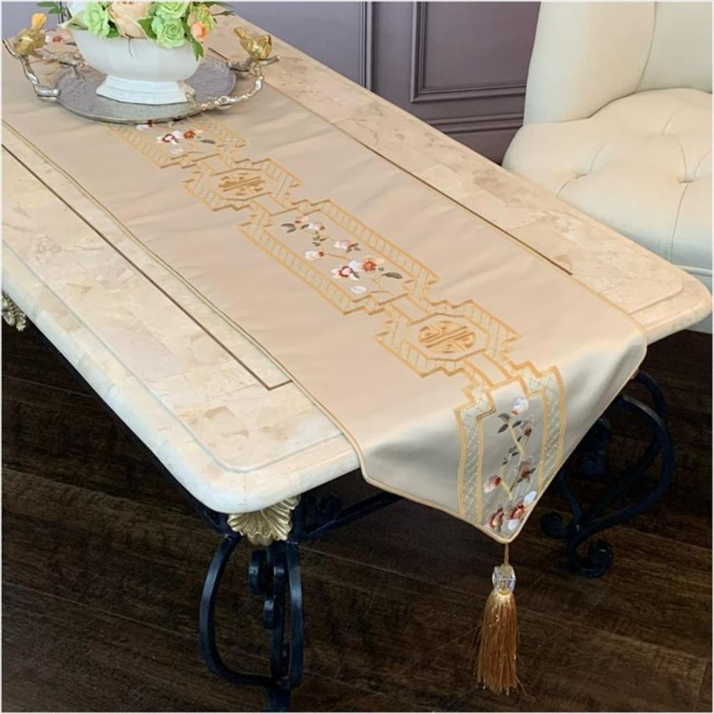 Vivienne Chinoiserie Table 33 X 210 Runner, Cm, Beige, 10131TR-BE