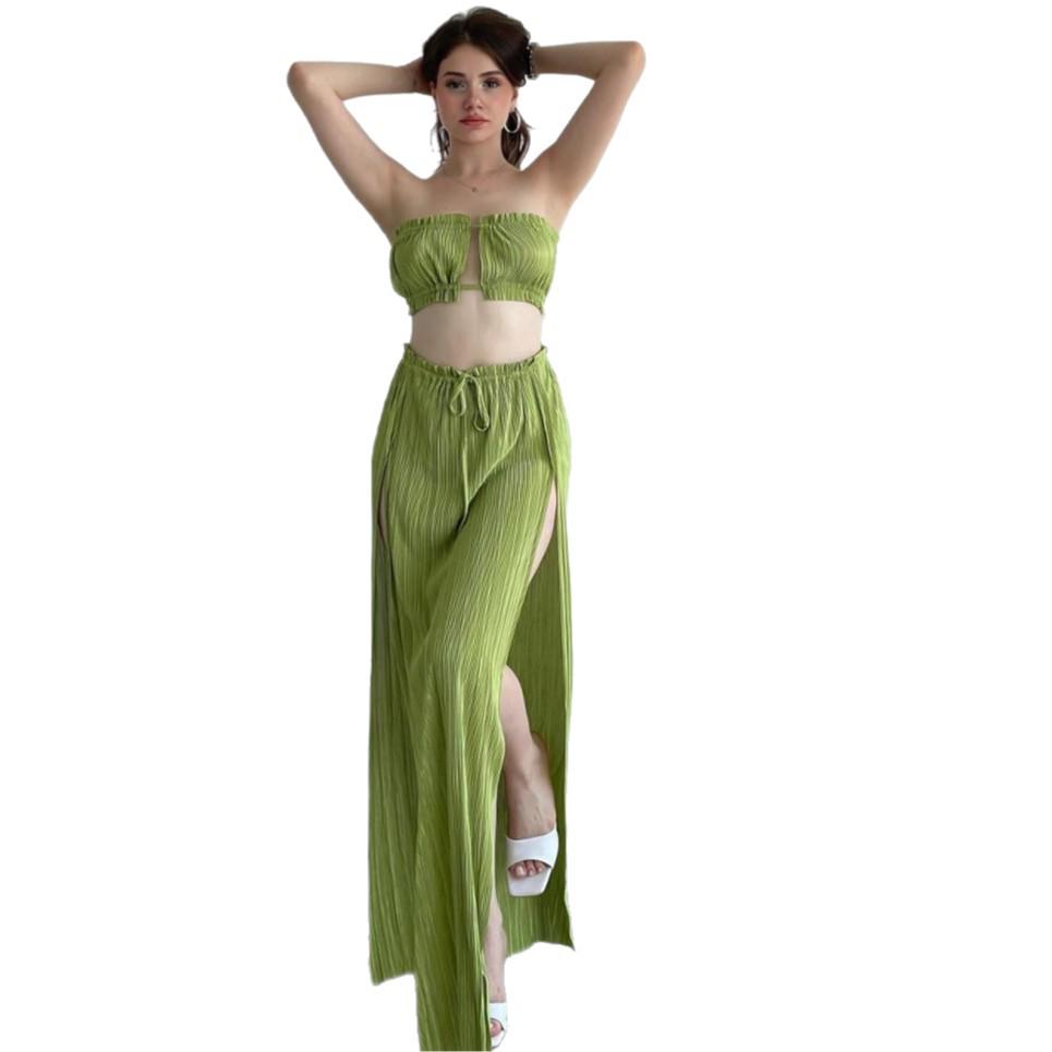 Summer 2025 European & American Slimming Backless Bandeau Dress with Slit