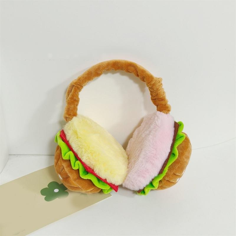 Plush Hamburger EarMuffs for Women and Kids Ear Warmer Furry Headband for Winter Christmas New Year Gifts