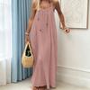 Sommer-Rückenfreies Cami-Kleid für Damen Fließendes Strandurlaubs-Maxi-Sonnenkleid Spaghettiträger Lockeres Lounge-Kleid