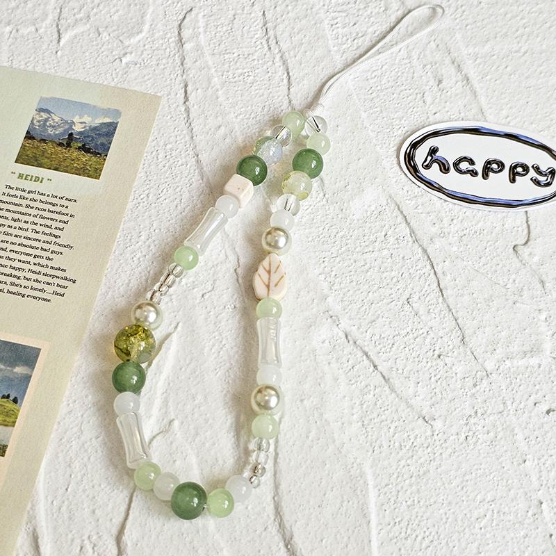 Kinesisk Stil Teal Grønn Telefon Lanyard Y2K Perlebesatt Mobiltelefonkjede Håndleddsstropp For Jenter Vintage Telefonanheng Nøkkelring