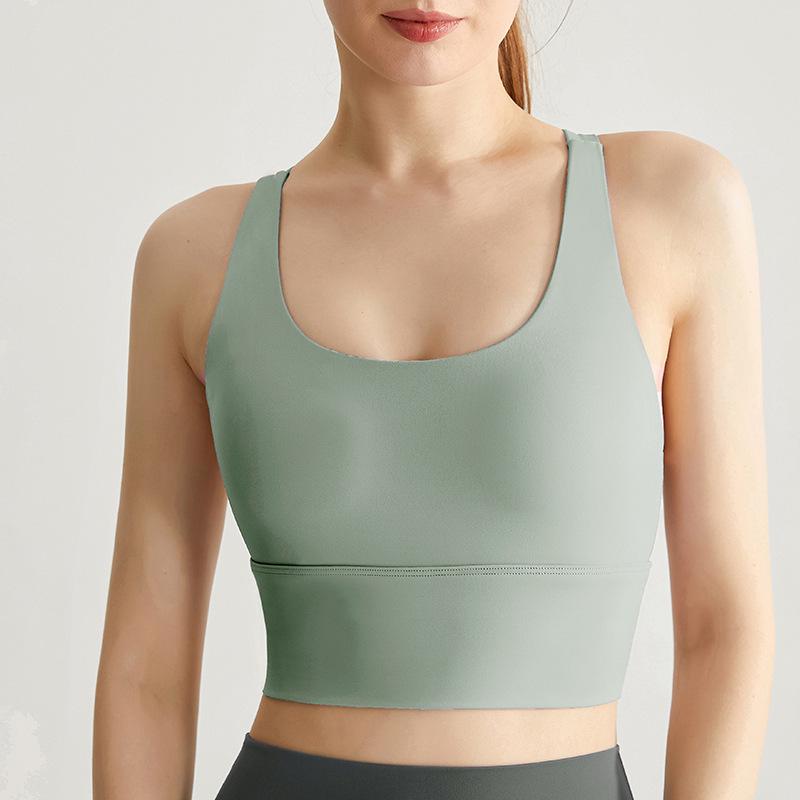 Women's Shockproof Seamless Cross-Back Fitness Yoga Vest with Breathable Design and Integrated Chest Pad