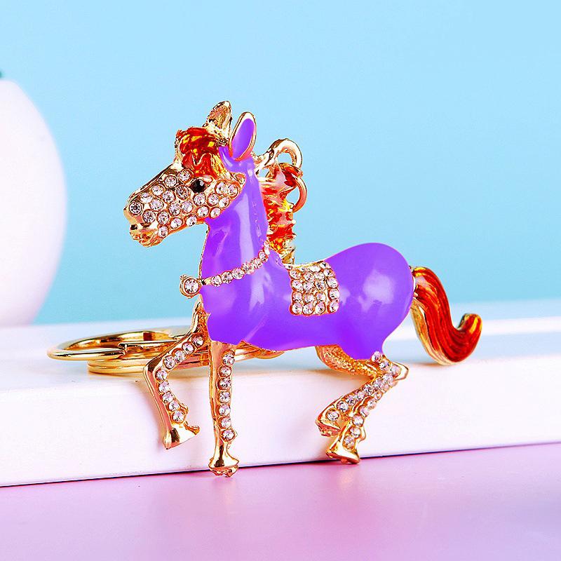 Rhinestone Pony Car Keychain Metal Bag Pendant Keychain Ring Year Of The Horse Zodiac Charm