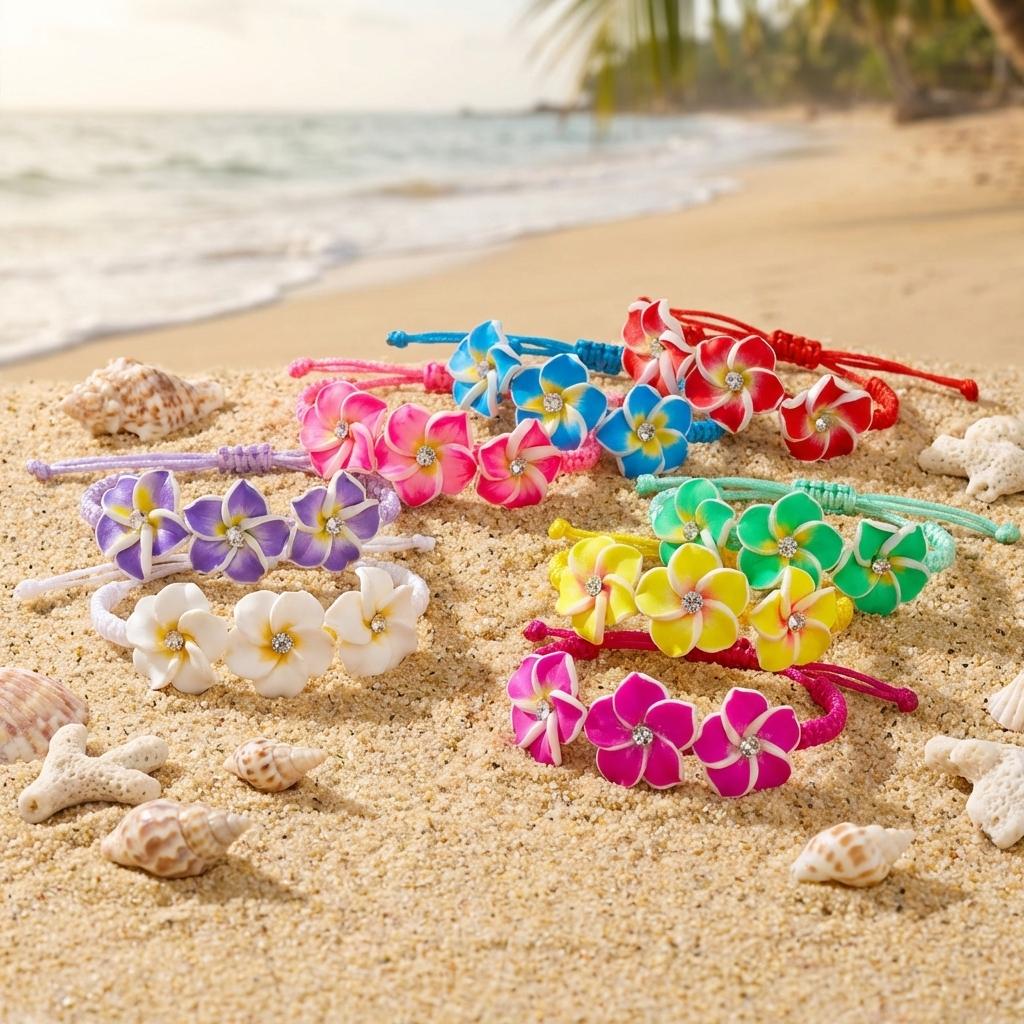 Bohemian Polymer Clay Frangipani Flower Woven Bracelet for Women Stackable Floral Braided Rope Chain Beach Party Jewelry Gift