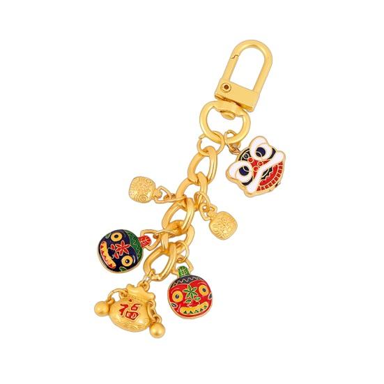 Keychain Pendant Layered Design Lion Awakening Fortune-telling Keychain Pendant Bright Color National Style Keychain Lucky Charm Accessory