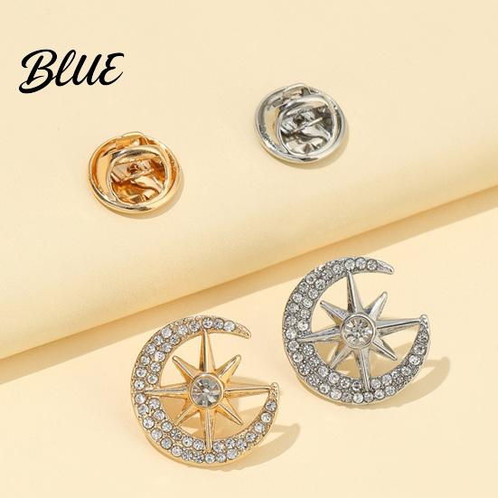 Bag Accessory Pin Moon Star Design Brooch for Women Rhinestones