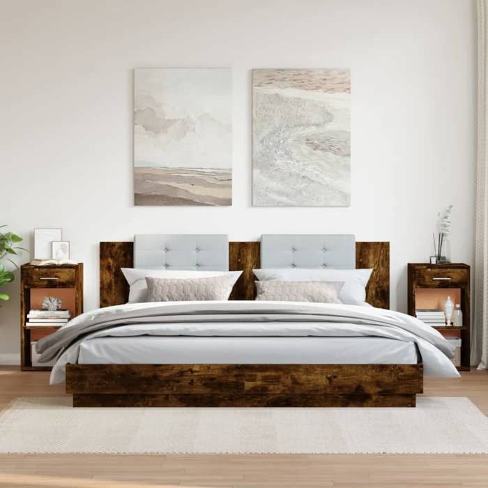 VidaXL Bedside Tables 2 Pcs Smoked Oak 35x34x65 Cm Engineered Wood, Bedside Table, Bedroom Furniture, Nightstand, 840585