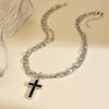 Gothic Cross Pendant Necklace With Geometric Alloy Chain For Men And Women