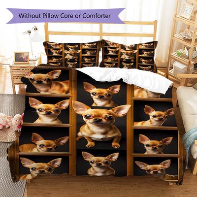Yorkshire Chihuahua Pattern Bedding Quilt Set Quilt Cover Pillowcase Home Decoration Gift (1 * Duvet Cover + 2 * Pillowcase, Without Core)